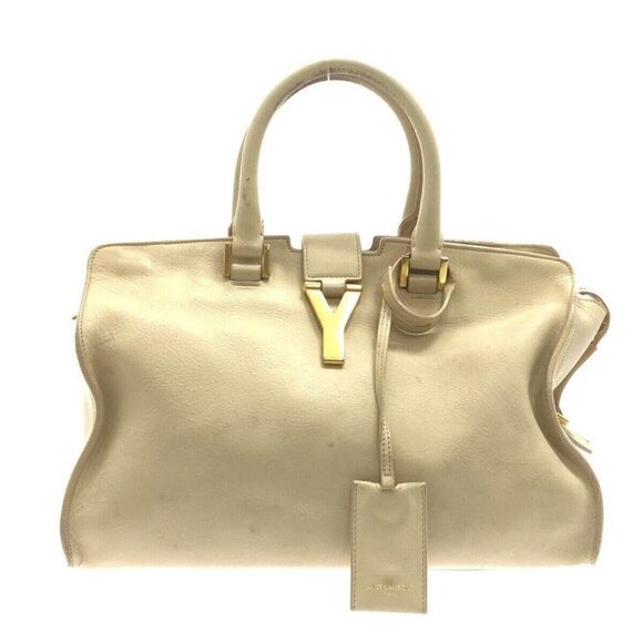 SAINT LAURENT PARIS Y Line/Petit Cabas Beige Leather Handbag - Picture 1 of 14
